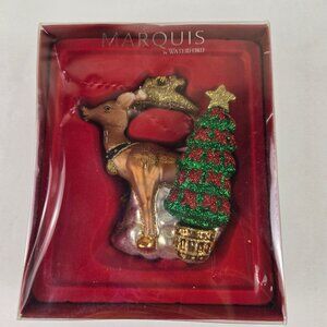 Marquis by Waterford Reindeer With Tree Christmas Ornament Hand Painted Glass